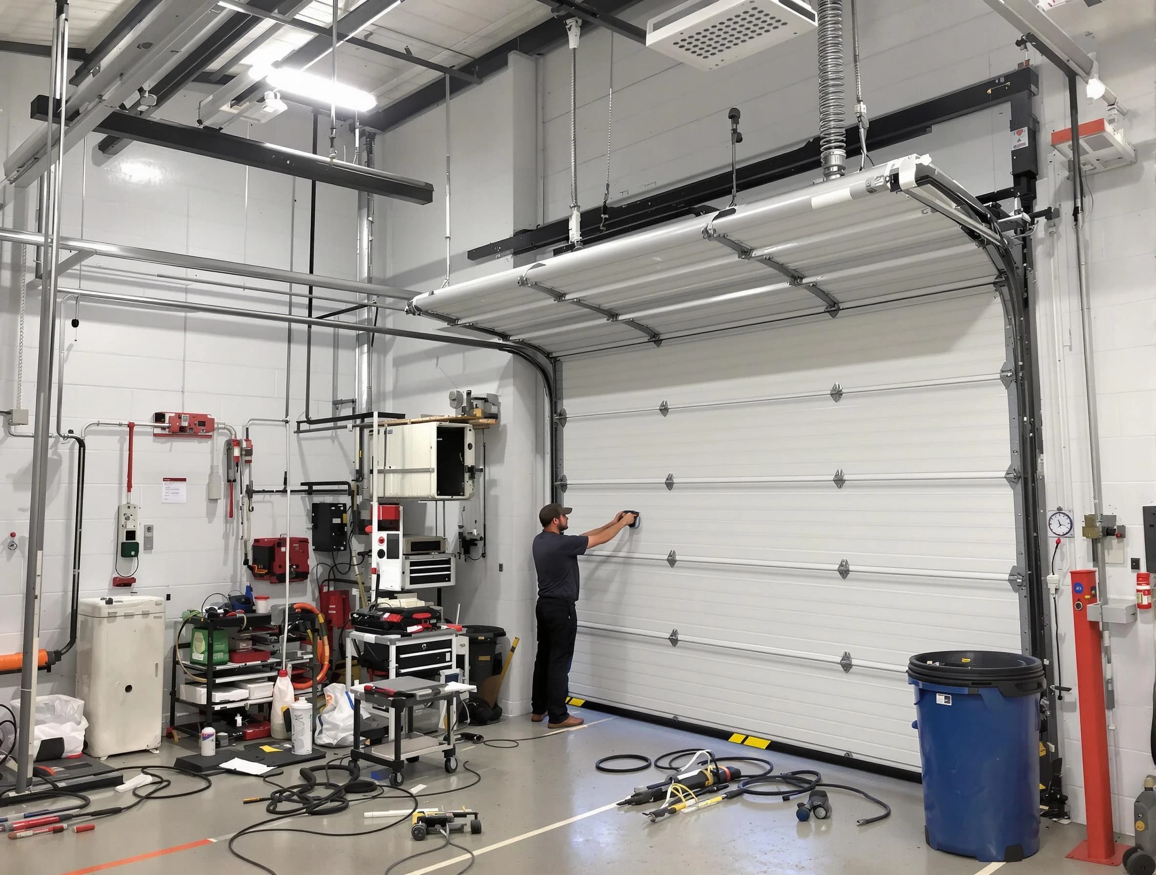 Cedar Hills Garage Door Repair certified technician performing commercial door repair at a Cedar Hills business facility